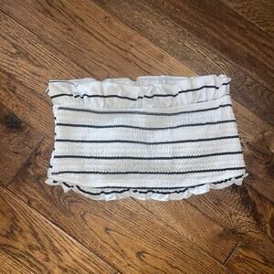 Womens Size Medium Ruched Ruffled Navy and White Swim Tube Top Beach Island Sea